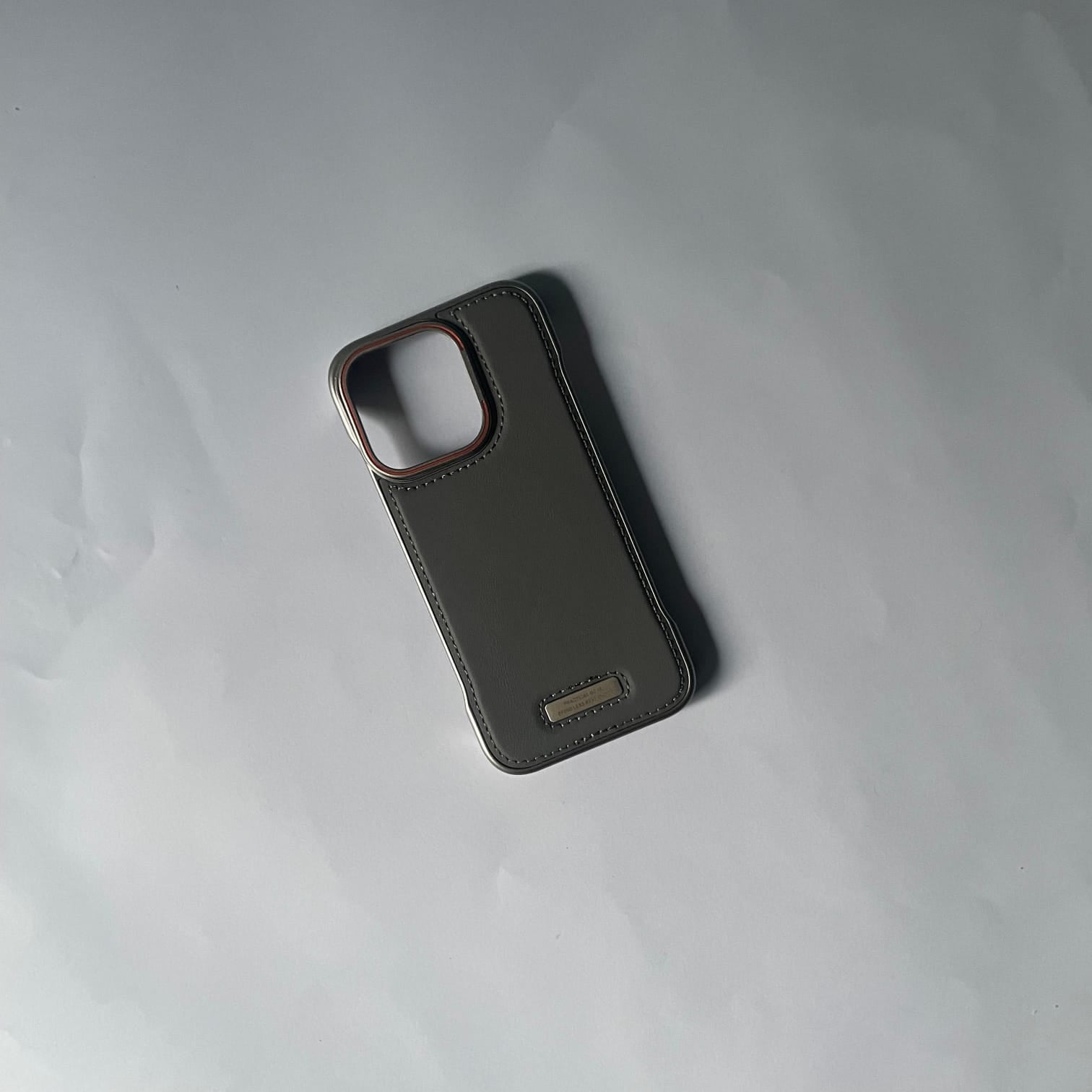 Premium Grey Textured Leather Case With Metal Ring - iPhone 14 Pro
