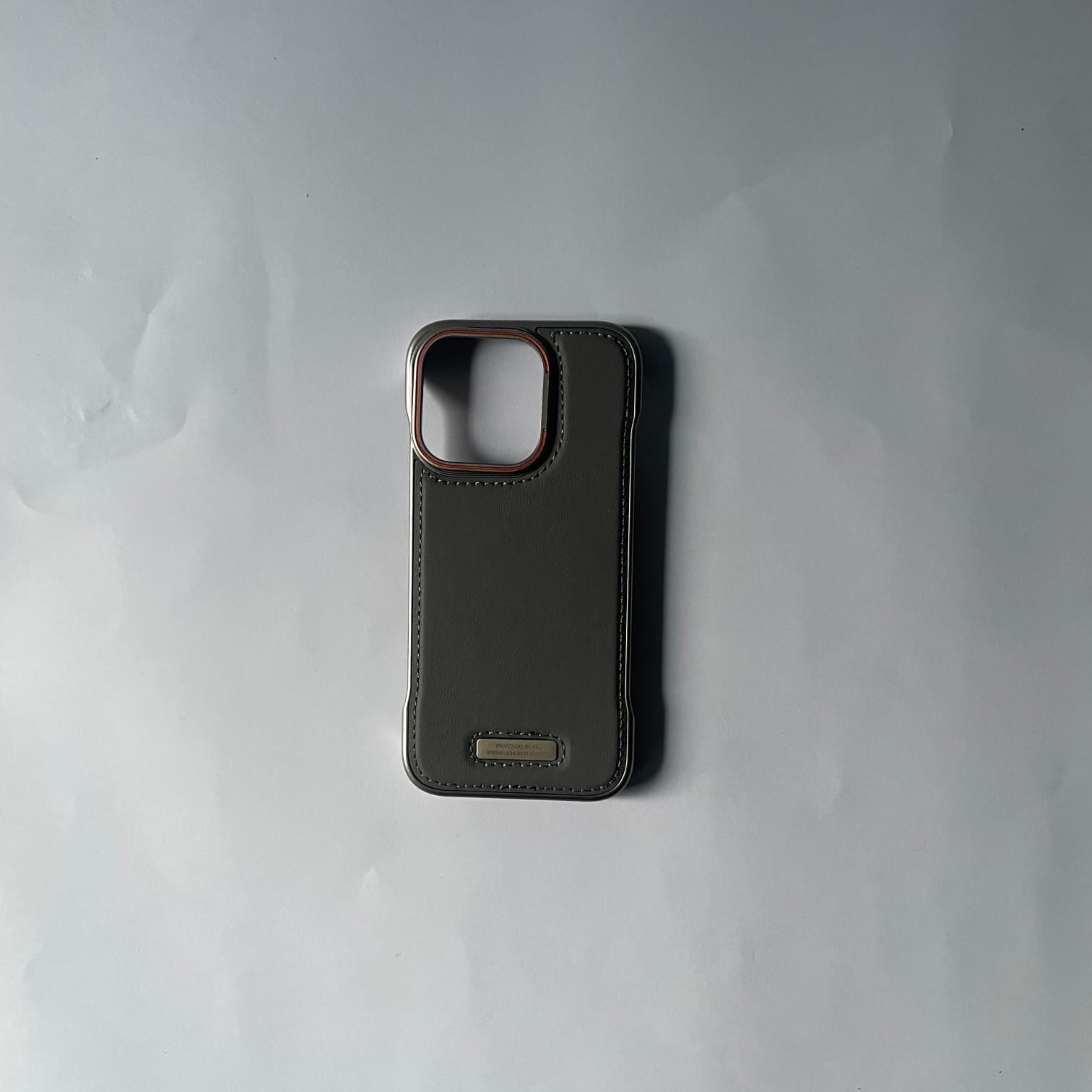 Premium Grey Textured Leather Case With Metal Ring - iPhone 14 Pro